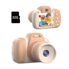 RUN 기술 4800W 화소 다기능 어린이 카메라 컴팩트 + 32G TF 메모리 + 1개 리더기 크리스마스 생일 선물, 노란색