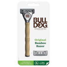 Bulldog 남성용 스킨케어 및 그루밍 오리지널 대나무 면도기 천연 대나무 면도기 손잡이와 면도기 리필 2개 포함, 1개