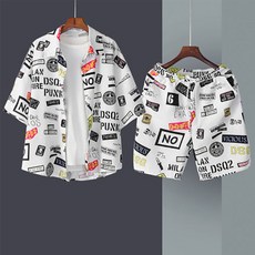 큐브리빙샵 여름반팔티세트 건달카리스마 사회인 마른남자옷 원 코디 멋진 플라워 스타일리쉬 와이셔츠