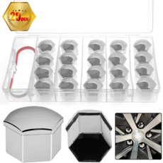 SUPERERA 휠 볼트 커버 19mm 범용 타이어 너트 커버 휠 너트 커버 20 개 제거 도구 2 개 및 플라스틱 상자 (은색), 20개