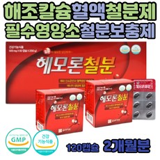 헤모글로빈 필수영양소 철분 철분제 여성 여자 영양제 해조 칼슘 초등 고등 학생 빈혈 도움을 줄 수 있는 철 햄철 산화 아연 엽산 푸마르산제일철 니코틴산아미드 키즈 어린이 아동 헴철, 2개, 60정, 60정