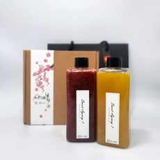 [명절선물]자몽청 레몬청 딸기청 생강청 수제청 과일청 선물세트 300ml 2병 단청수제청, 1세트, 레몬+딸기 쇼핑백 구매