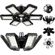 LED 차고 조명 전구 2팩 180W 180006개 이상의 변형 가능한 패널이 있는 LM 6500K 상점 지하 헛간 천장 E26 및 E27, 6+1 Panels, 2 Pack