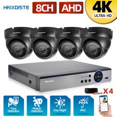CCTV IP DVR 홈 보안 카메라 시스템 4K 8CH AHD DVR 키트 얼굴 검측 돔 영상 감시 카메라 시스템 그룹 4CH 8MP DVR, 없다, 영국 플러그, 8채널 dvr 카메라 4개, 1개