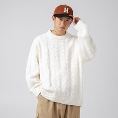 남성 니트 꽈배기니트 니트티 무지 데일리 빅사이즈 라운드 스웨터 가을 겨울 상품 이미지