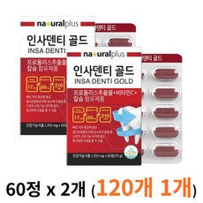 식 약 처인증 잇몸 치아 뼈 이빨 형성 유지 건강 구강 항균 인사 덴티 골드 프로 플로 폴리스 효능 PROPOLIS 추출물 비타민 C 칼슘 플라보노이드 개별포장, 120정, 1개