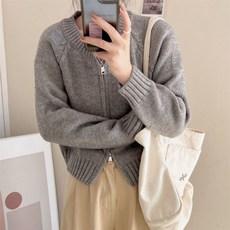 여성코트 간절기 발편한 따뜻 방한 긴팔 크롭 루즈핏 집업니트가디건