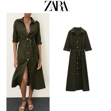 ZARA 자라 여성 캐주얼 벨트 린넨 혼방 원피스