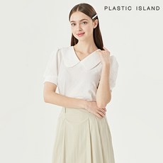 [정품매장] 플라스틱아일랜드 여성 데일리 캐주얼 블라우스 페미닌 둥근 카라 퍼프 반팔 (PQTWB077)