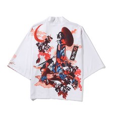 기모노 가디건 유카타가디건 kimono 남자가디건 남자일본옷 일본남자 남자유카타가디건 검정유카타 일본티셔츠 M-XXL Ins 흑룡 프린트 가운 일본풍 코스프레 패션 일본 남녀 커플