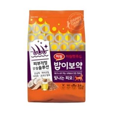 하림펫푸드 전연령 밥이보약 빛나는 피모 고양이 기능성 사료, 피부/피모, 3.4kg, 1개 - 밥이보약