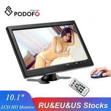 Podofo 10.1 LCD HD 모니터 미니 TV 컴퓨터 디스플레이 컬러 스크린 2 채널 비디오 입력 보안 미러 스피커 VGA, 협동사