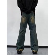 아메리칸 빈티지 청바지 남 가을 워싱 구제 와이드 빅사이즈 일자 팬츠 패션 브랜드 미니 디자인 마이크로 팬츠