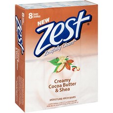 Zest 8-Bar Bath Size Soap Creamy Cocoa Butter & Shea 4 Ounce (Pack of 2)