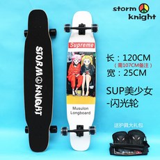 스마트보드 롱보드 양면롱보드 입문용롱보드 야외취미 디자인롱보드 B00413, 실버 sup 아름다운 소녀 + 보호 장구