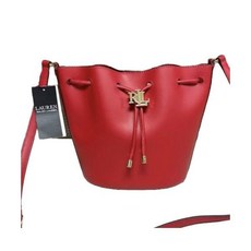 로렌 랄프 Leather Small Drawstring Bucket Bag Crossover Red 175 NWT