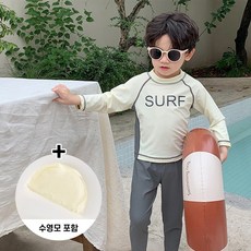 메이리앤 유아 아동 수영복 서프 투톤 래쉬가드 수영모 포함