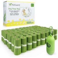  천연 생분해성 배변봉투600개 40롤 개봉하기 쉽고 100 눈물 저항성 친환경 반려동물 배설물 봉투 배변용 강아지 배변봉투노란색, 1050 Count (Pack of 1), Green 