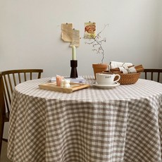 목화베리 파스텔체크 식탁보 코튼 홈까페 빈티지컷팅 캠핑테이블보, 브라운체크컷팅, 160*90