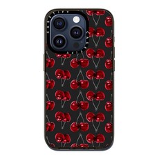  CASETiFY 컴팩트 iPhone 15 Pro 케이스 Modern Cherries Red and Gray Fruity Pattern on Charcoal Black 