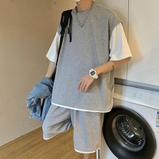 모로엠 [모로엠] 남성 2컬러 레이어드 반팔 반바지 세트 셋업 DMS-SETA-Q3547404