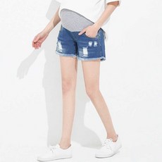 임산부청반바지 데님 반바지 밴딩 팬츠 찢청 청바지 임부복