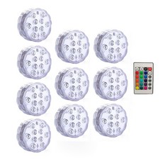 10 LED 잠수정 램프 원격 제어 RGB 수중 풀 라이트 수족관 조명 방수 수영장 정원 연못, 1 controller 10 Lamp, [01] Multicolor, 10 1 controller 10 Lamp