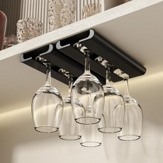 와인잔 홀더 2팩 랙 펀치 프리 캐비닛 아래 주방 및 바용 스템웨어 랙블랙, 2 PACK, Black