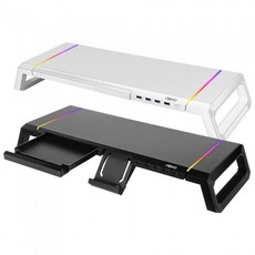 앱코 사이드 폴딩 RGB 데스크 오거나이저 USB 3.0 모니터 받침대 MES100, 화이트, 1개
