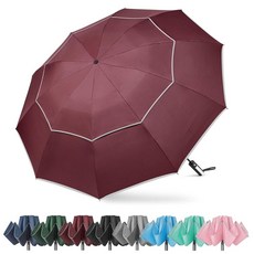 정품보장 G4Free 62 Inch Windproof Inverted Umbrella with Reflective Stripe Large Compact Reverse Golf fo, 버건디, 1개