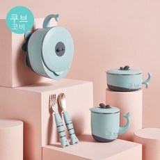 코우비(KUB) 실리콘 단손잡이 숟가락 아기 배식 훈련 포크 숟가락 세트 아기 식사 소프트 포크 숟가락 식기 2종 빨간색+가루, 미로람 5피스 [빨판 장착], 1개