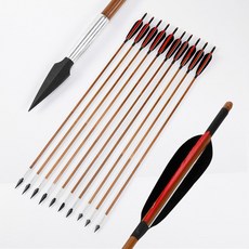 편전 활과 화살 화살 양궁 리 커브 활 복합 활 전통 활 연습 화살 유리 섬유 화살 나무 화살 대나무 화살, 8mm 교환 가능한 머리 진짜 깃털 대나무 사냥 화살 10