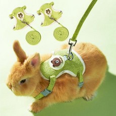 토끼 하네스 및 목줄 세트 2피스 조절 가능한 페럿 기니피그 야외 산책용 핑크 스몰, Small, Green, 1개