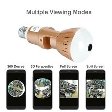 CCTV 가정용 현관 홈캠 펫 강아지 고양이 EVKVO IP 카메라 전구 램프 무선 2MP HD 360 파노라마 빛 홈 Cctv 보안 비디오 감시 와이파이 카메라, 골드 램프