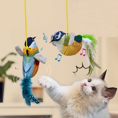 고양이 소리나는 새 낚시 장난감, 1개, 블루&그린