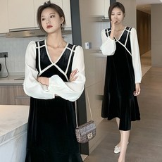부산금정상점 임부 골드 봄 스타일리시 파렴치한 어머니 긴 소매 패치워크 소흑 설을 쇠다 옷