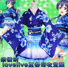 [해외] 애니메이션 LOVELIVE! 코스프레 소노다 우미 COS 할로윈 파티 COS SWEET AND LOVELY 일본 여성 프린트 기모노 상