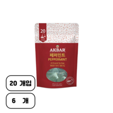 아크바 페퍼민트 허브티 피라밋 티백, 1.2g, 20개입, 6개