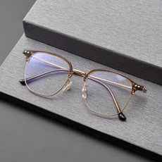 초경량 가벼운 티타늄 남녀공용 블루라이트 차단 렌즈+안경 금속테+케이스+안경닦이 세트