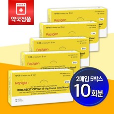 코로나-19 항원 자가 검사(비강) 코로나 자가진단 검사키트 래피젠 2개입 x 5박스 (10회분), 5개, 2매입