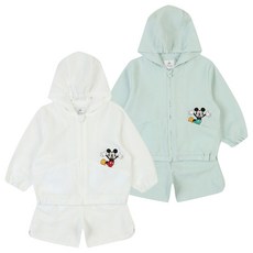 아가방 중계점 [디즈니베이비] 디즈니 미키 후드 집업 상하 2Color (IVORY MINT) *24년 여름신상* 미키 자수 포인트 후드점퍼 밴딩 팬츠 상하복 세트 18개월~5세