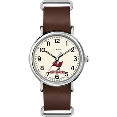 Timex Tribute 남성용 NFL 위켄더 40mm 쿼츠 가죽 스트랩 탬파 베이 버케이니어