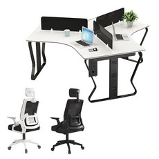 120도 사무용 책상 3인 1세트 컴퓨터 의자 칸막이 사무실 오피스 OA 컴퓨터 책상 최신 디자인 사무가구 사원 직원 업무용 책상 사무용 책상의자세트, 의자블랙1개만