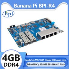 라우터 와이파이 호완 바나나 파이 BPIR4 MediaTek MT7988A Filogic 880 쿼드 코어 암 CorexA73 4GB DDR4 8GB eMMC 플래시 스마트 보드, 1개
