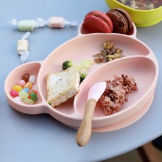 빈지오 실리콘 흡착식기 4종세트 단품 모음 흡착매트, 2-6. 베어접시 베이비핑크 식판