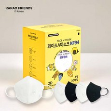 (국산) 카카오프렌즈 페이스마스크 KF-94 키즈 어린이 새부리형 예쁜 컬러마스크 30매, 블랙, 카카오 새부리형 KF94 소형 어피치, 1개