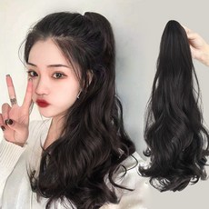 마녀플랜트 자연스런 포니테일 헤어피스 묶음머리 웨이브롱 집게형 스트랩형 하이포니테일 여자가발 다크브라운_스트랩형