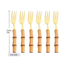 스테스 식기류 대나무 실버 식기 차 포크 수저 서양 과일 케이크, 1.6Pcs Gold, 1개