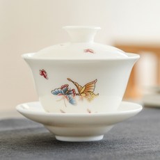 CHANGSHENGYUAN 상 생원 백자 덮공 세라믹 쿵 푸 다구 응 지 옥 양지 백 도자기 차 를 우려 낸 삼재 그릇 부조 대 화예 상자 나비 운