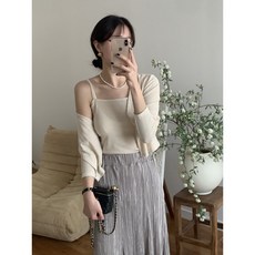 리플레 여성 촤르르 여리여리 긴팔 브이넥 가디건 슬립 나시 세트 SET(블랙 아이보리 그레이)